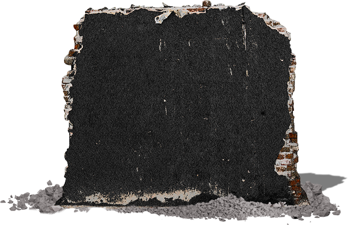 Cutaway of a masonry wall section coated in polyurea